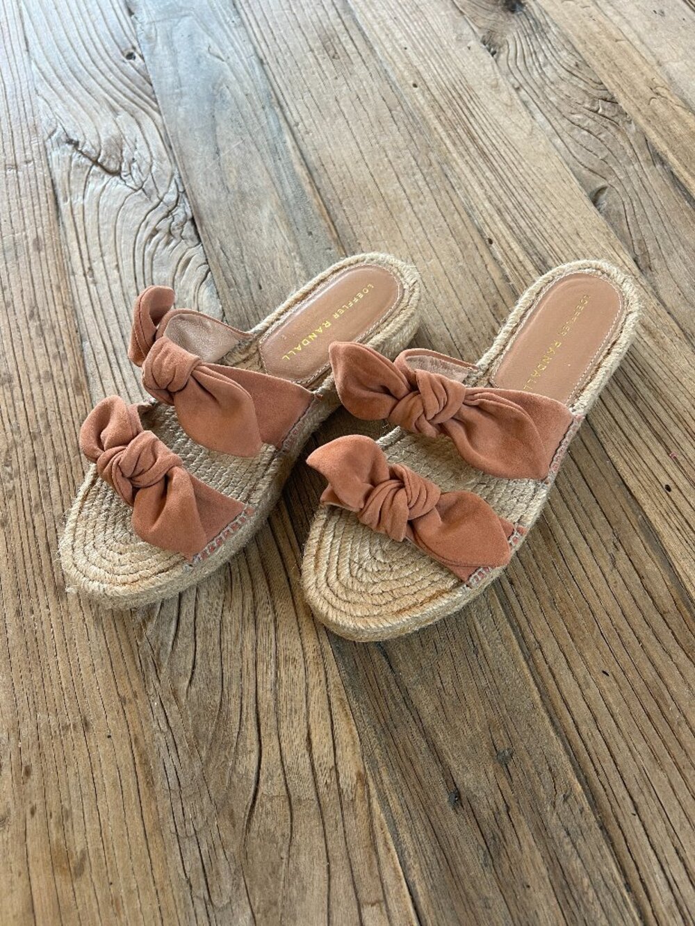 Loeffler Randall Daisy Two Bow Suede Espadrille Platform Slides Pink 35